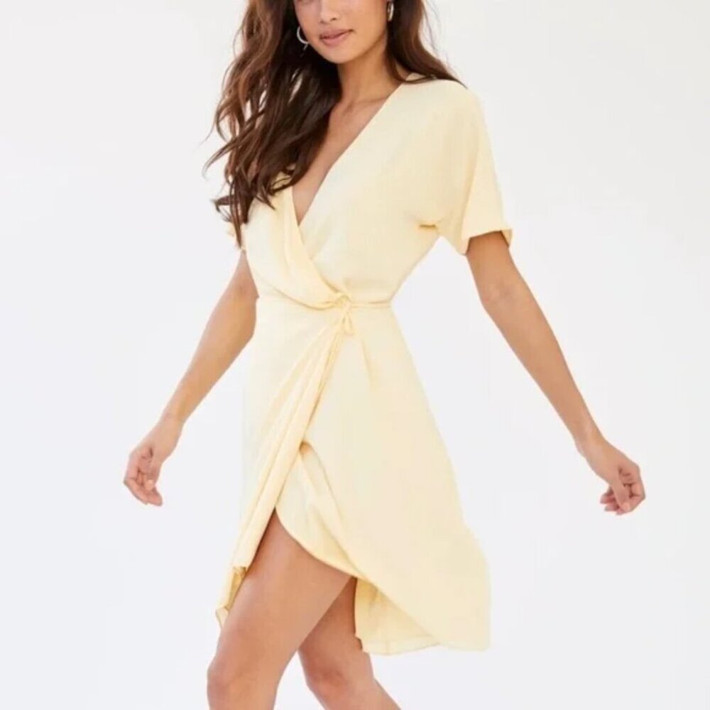 Aritzia Pale Yellow Wrap Mini Dress
